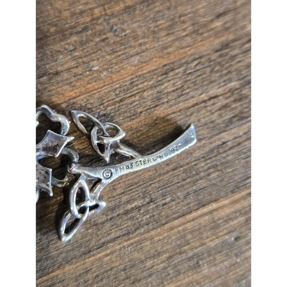 Franklin Mint Celtic Rose Flower Pendant FM83 Sterling Silver with Tiny Emerald - Picture 8 of 10